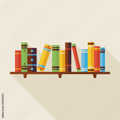 Vector Flat Bookshelf Reading Books Illustration with Shadow