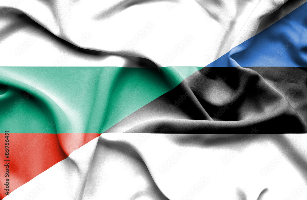 Waving flag of Estonia and Bulgaria Waving flag of Estonia and Bulgaria