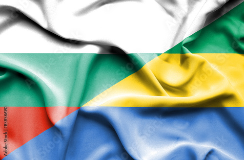 Waving flag of Gabon and Bulgaria