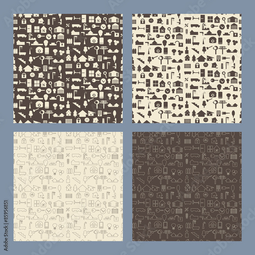 Real estate and construction icon  seamless texture set