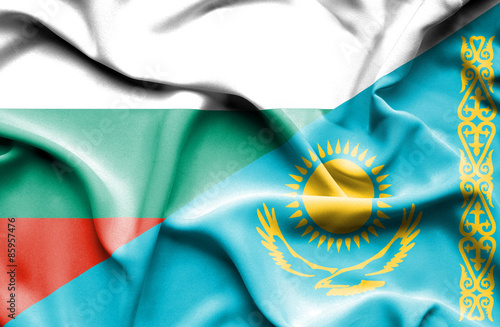 Waving flag of Kazakhstan and Bulgaria photo