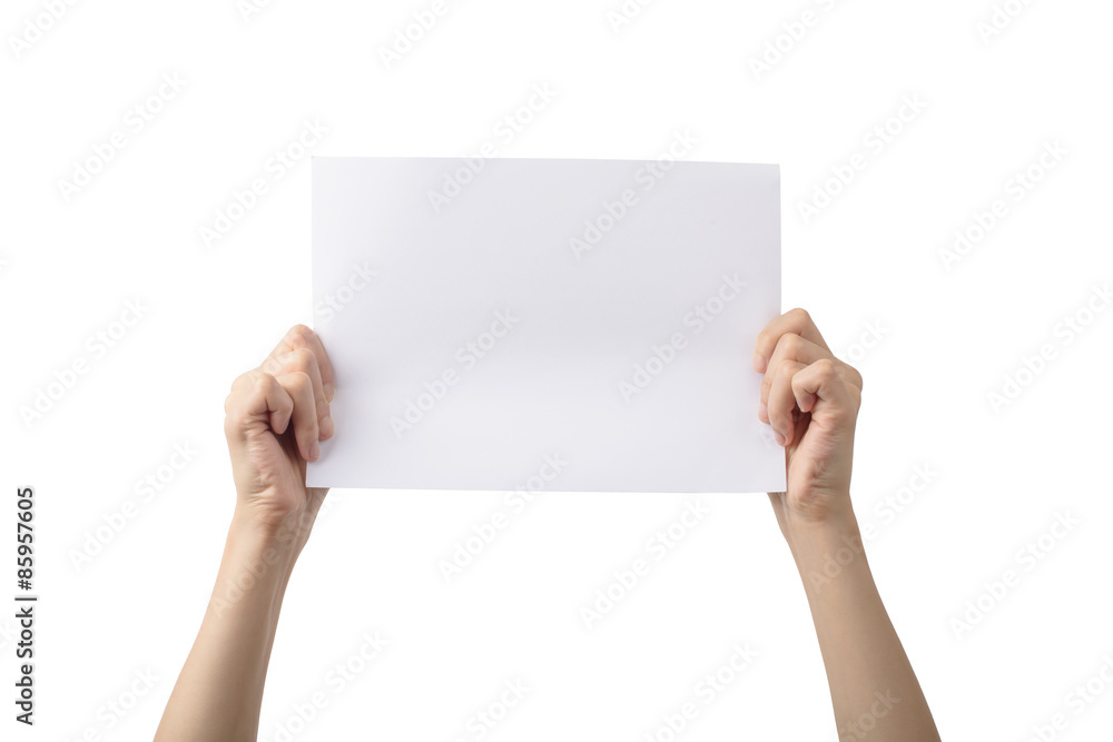hands holding A4 paper, isolated on white hands holding A4 paper, isolated on white