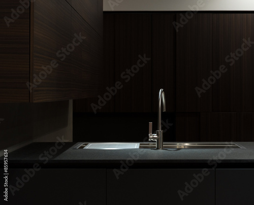 Dark Wood Kitchen Sink