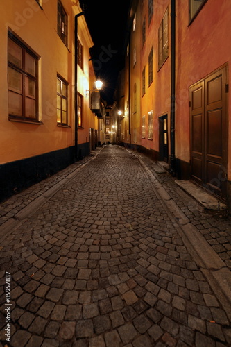 Narrow Street in Old Town (Gamla Stan) of Stockholm, Sweden