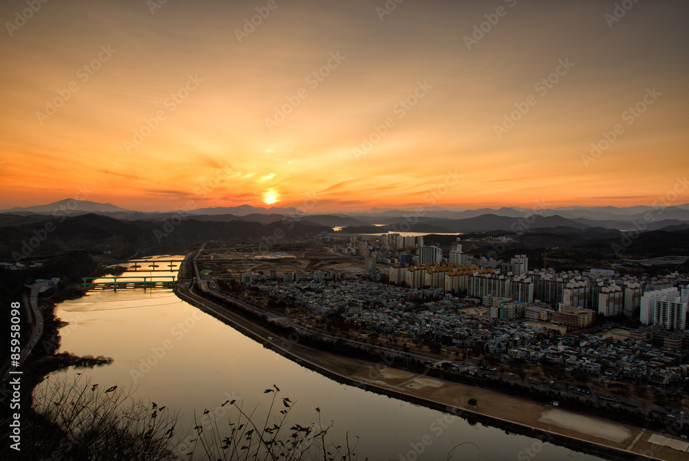 sunset of JINJU city sunset of JINJU city