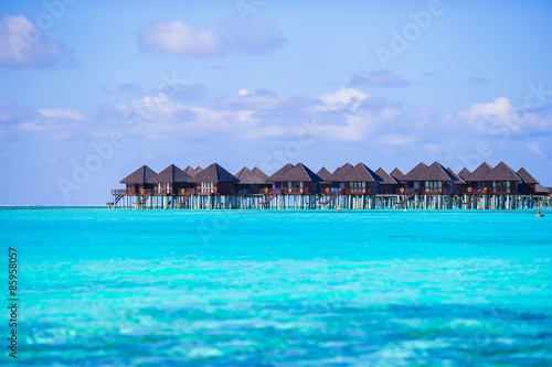 Fototapeta Naklejka Na Ścianę i Meble -  Water bungalows and wooden jetty on Maldives
