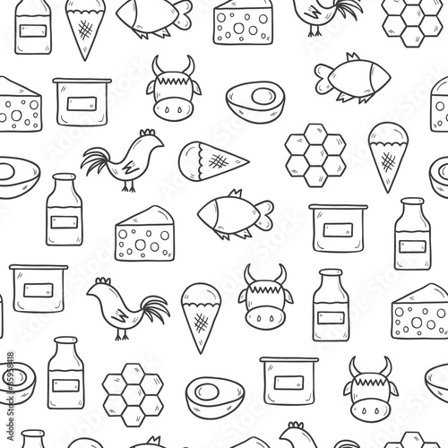 Seamless background with modern cute hand drawn outline objects