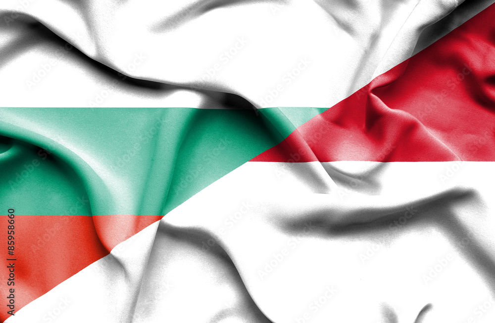 Waving flag of Monaco and Bulgaria Waving flag of Monaco and Bulgaria