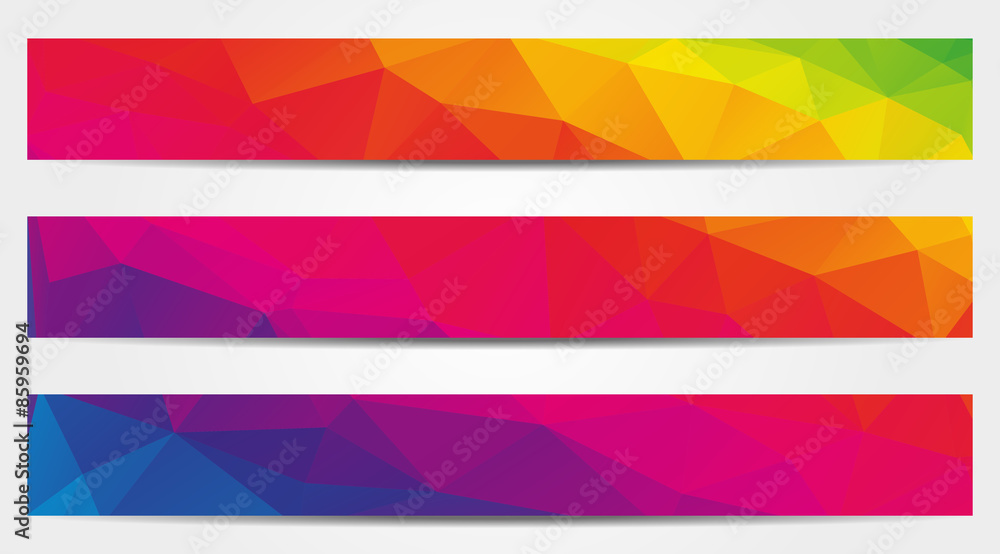 Collection of 3 isolated low polygonal rainbow (spectrum) full b Collection of 3 isolated low polygonal rainbow (spectrum) full b