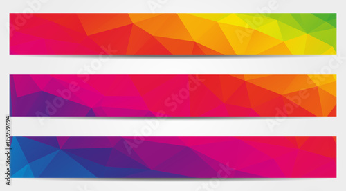 Collection of 3 isolated low polygonal rainbow (spectrum) full b