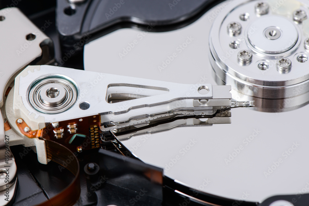 closeup of disassembled Hard disk drive. closeup of disassembled Hard disk drive.