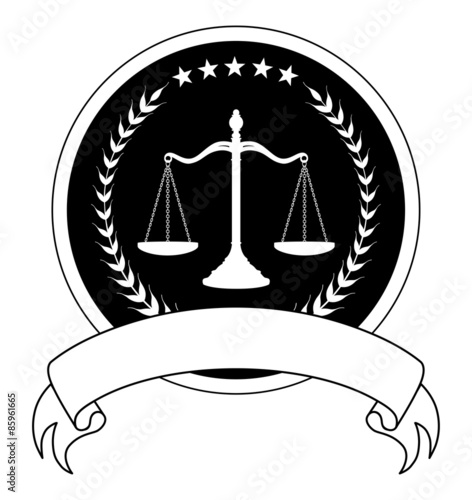 Law or Lawyer Seal With Banner is an illustration of a one color design for law, lawyers, or law firms.