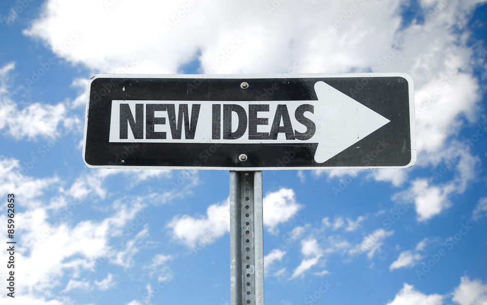 New Ideas direction sign with sky background New Ideas direction sign with sky background