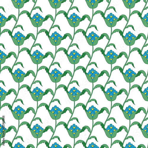 Vector Blue Green Turkish Flowers Geometric Seamless Pattern