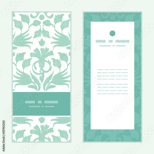 Vector abstract green ikat vertical frame pattern invitation