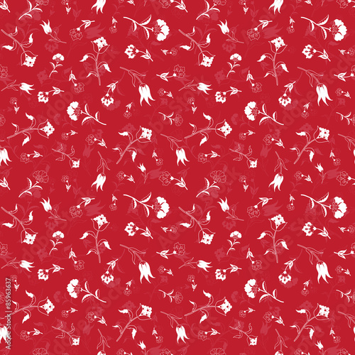 Vector Small Red White Vintage Florals Seamless Pattern