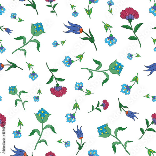 Vector Vintage Scattered Field Flowers Seamless Pattern