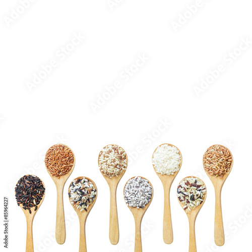 Food background with of rice variety . rice mixture. brown rice,