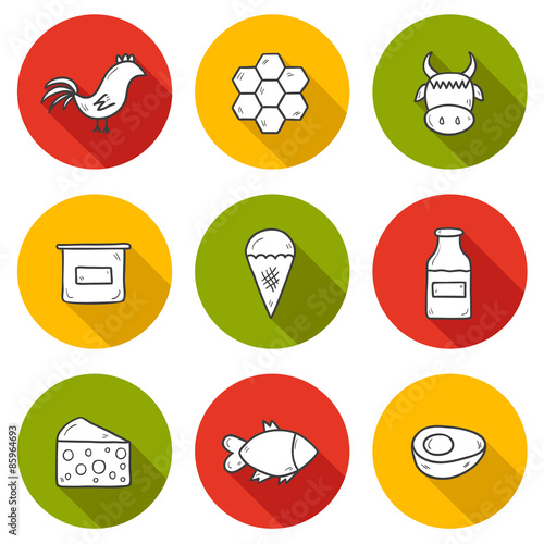Set of modern hand drawn shadow outline icons with products
