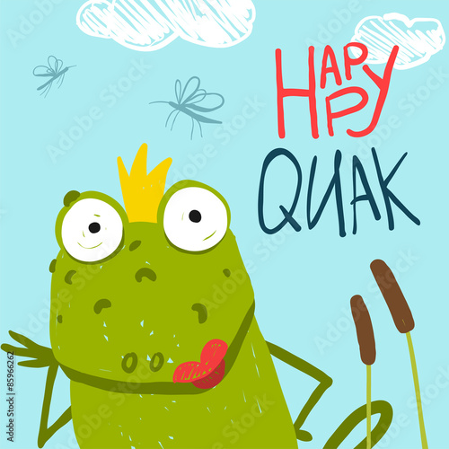 Fun Frog Sitting in Swamp with Canes Fairy Tale Design
