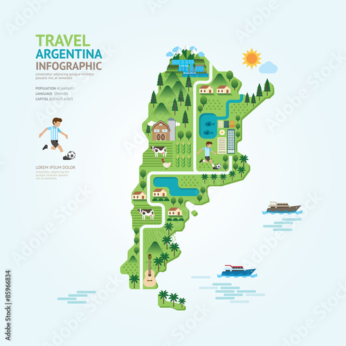 Fotografie, Obraz Infographic travel and landmark argentina map shape template des