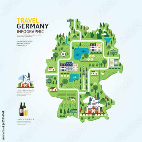 Fototapeta Infographic travel and landmark germany map shape template desig