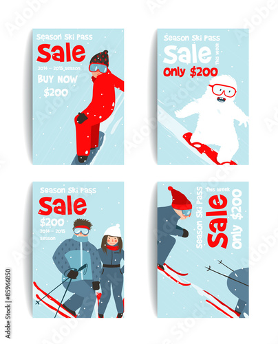 Skier and Snowboarder Fun Winter Sport Flyer Design Template