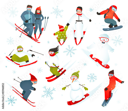 Skier Snowboarder Snowflakes Winter Sport Collection