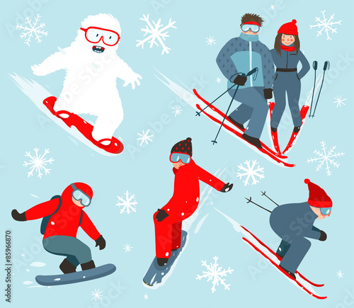 Skier and Snowboarder Winter Sport Illustration Collection
