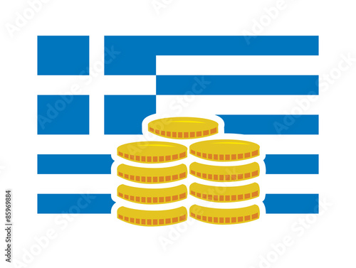 Vector image of a Greek flag and coins
