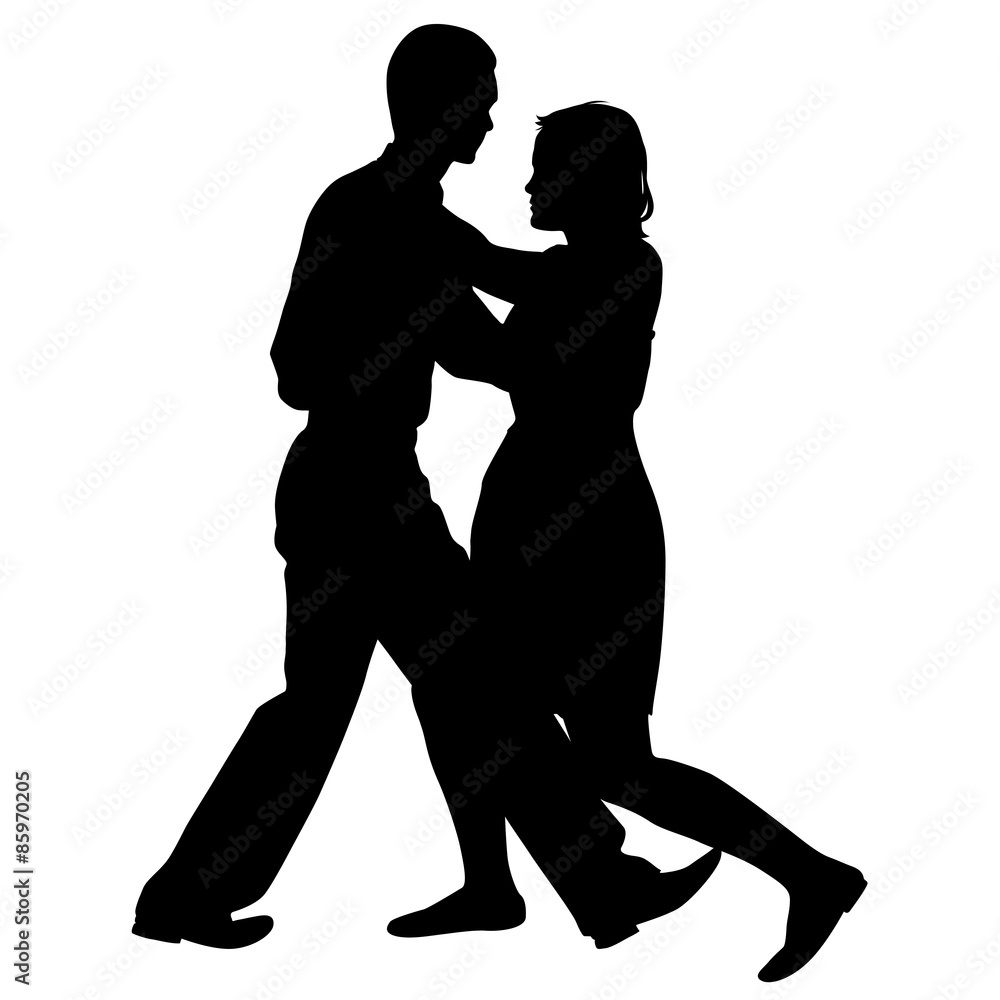 Black silhouettes Dancing on white background. Vector illustrati