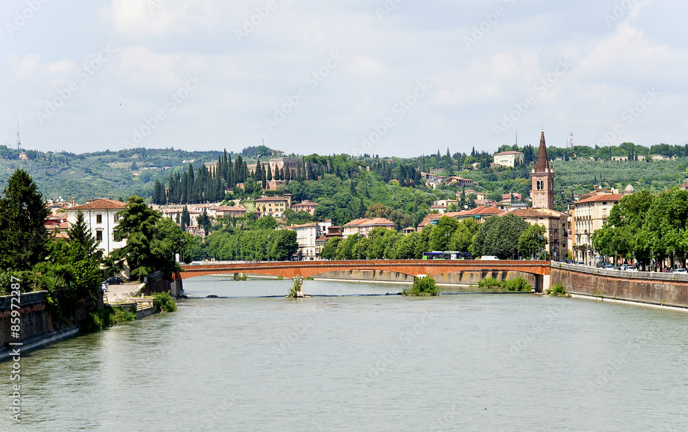 Verona. View from the bridge on Saint Peter's Castle. Verona. View from the bridge on Saint Peter's Castle.