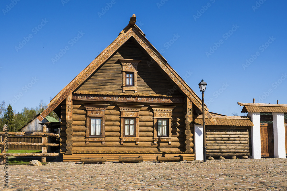 Russian wooden house in the museum of wooden architecture in Kostroma Russian wooden house in the museum of wooden architecture in Kostroma