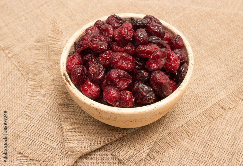 dried cranberries on canvas close up dried cranberries on canvas close up