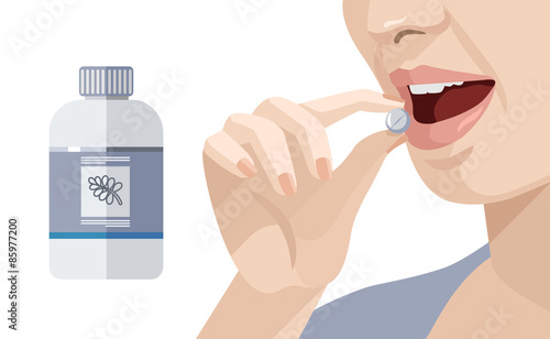Woman takes a pill. Vector flat illustration