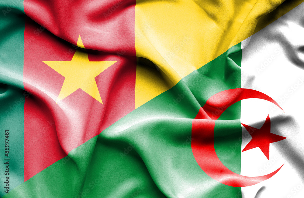 Waving flag of Algeria and Cameroon Waving flag of Algeria and Cameroon
