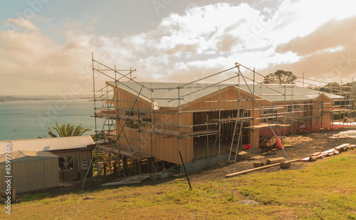 construction of a wooden house with a sea view New Zealand