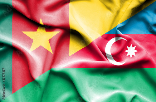 Waving flag of Azerbajan and Cameroon