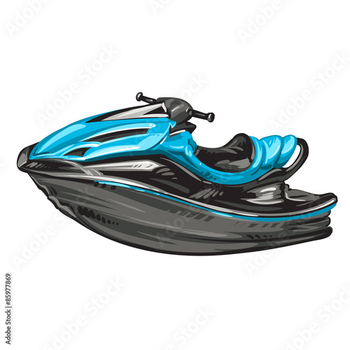 Jet boat, scooter on white background