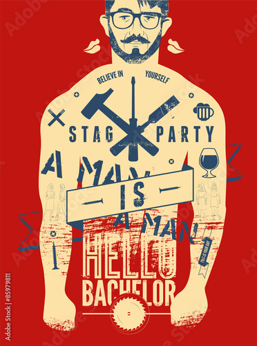 Typographic poster for stag party. Vector illustration.