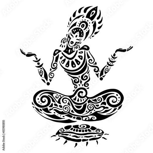 Meditation lotus pose. Tattoo style.