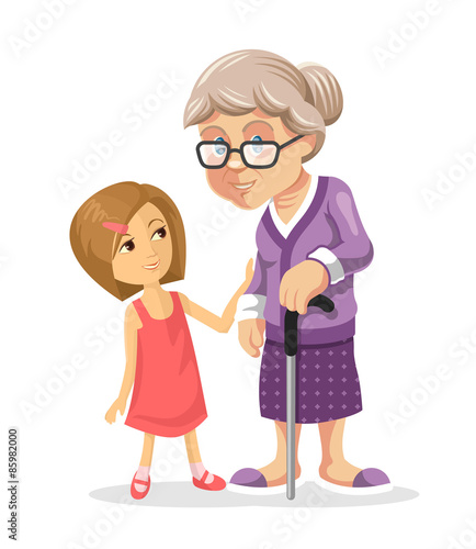Grandmother and granddaughter. Vector flat illustration