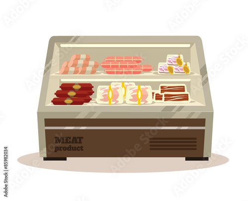 Meat counter. Vector flat illustration