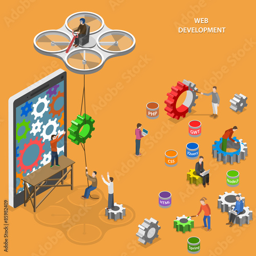 Web development flat isometric vector concept.