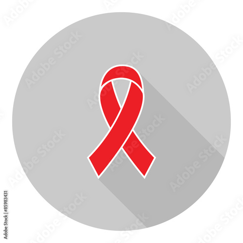 Breast cancer awareness red ribbon on gray background. flat desi