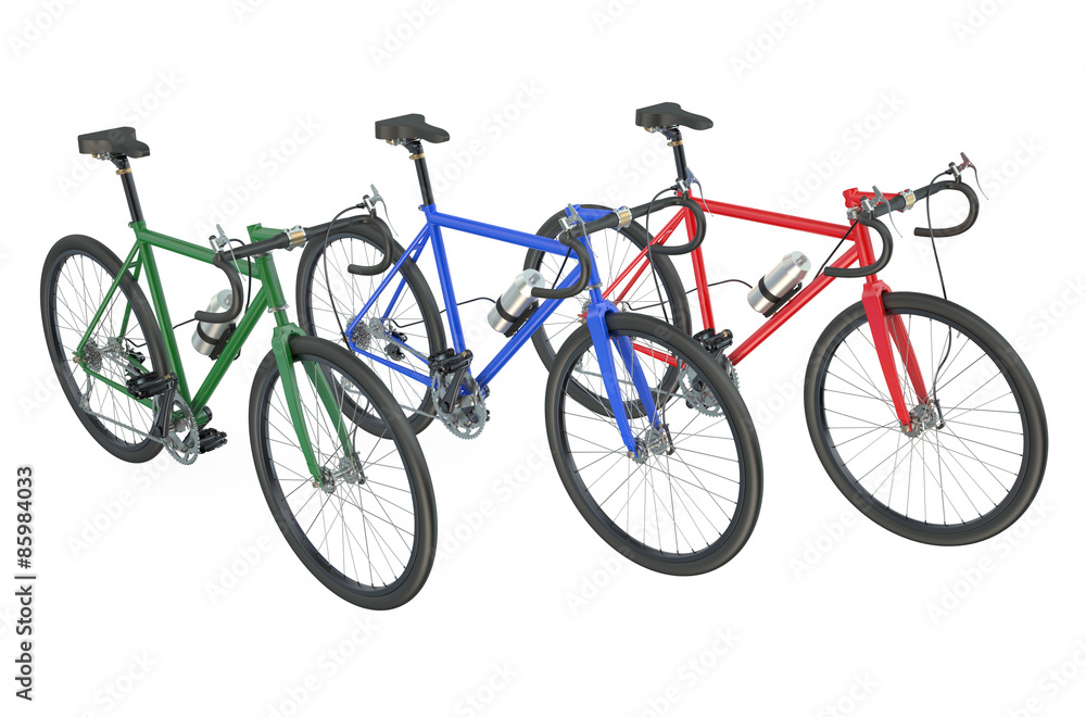 Fototapeta premium three colored bicycles closeup