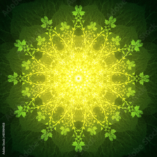 Light Flower Mandala with green background. Ornamental round floral Pattern.