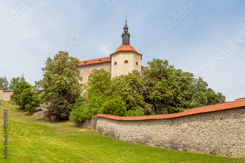 View of the Skofia Loka castle covered with greenery. photo