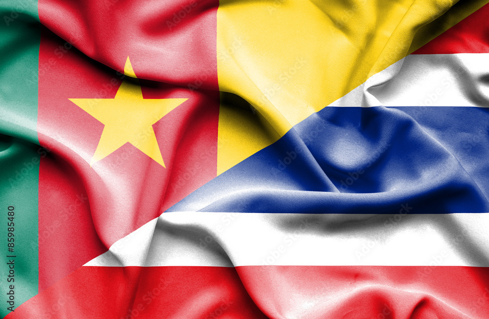 Waving flag of Thailand and Cameroon Waving flag of Thailand and Cameroon