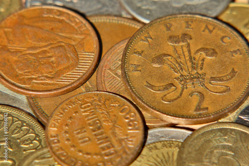 Obraz na plátně Different coins taken closeup.